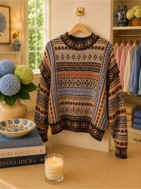 Mango Multicolor Fair Isle Turtleneck Sweater - Blue, Brown, Cream